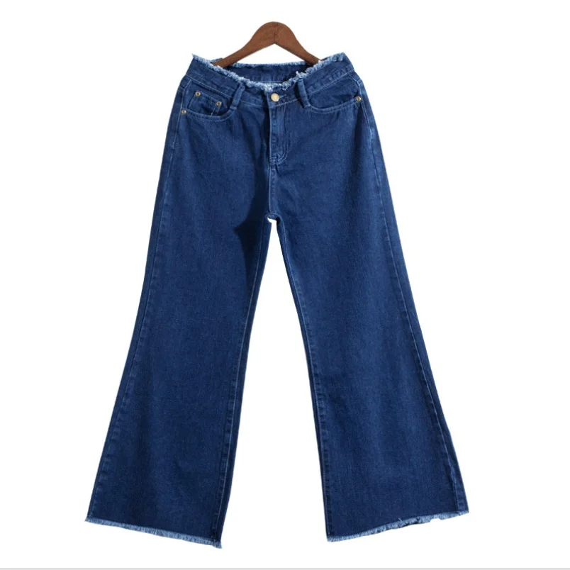 Vintage винтажные свободные джинсы с высокой талией женские модные джинсы с кисточками крошечные расклешенные повседневные Широкие джинсовые брюки
