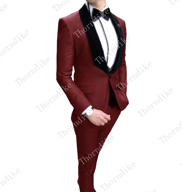 Purple Three Pieces Groom Suit Custom Made Tuxedos For Men Groomsman Bridegroom Wedding Best Man Suits( jacket+Pants+vest - Цвет: burgundy