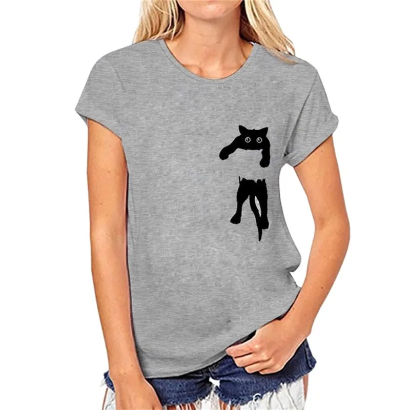 

Cat Print T-shirt Women Loose Short Sleeve Fashion Sexy Summer Casual Simple Pullover Tops Droship Droship J#1