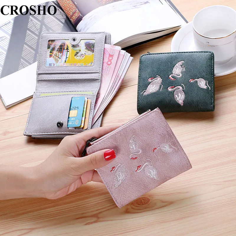 

CROSHO Small Purse Female Short Embroidered Mini Student Small Fresh Folding Slim Coin Coin Zero Purse