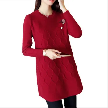 

Winter Women Sweater Pullovers 2018Autumn Women Bottom Knitted Mini Dress O-Neck Loose Warm Sweater Female Plus Size 3XL CQ2625