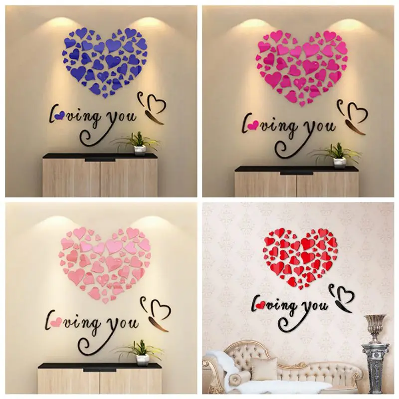 DIY 3D наклейки на стену Декор прекрасное зеркало Hearts домашняя наклейка съемный