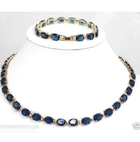 

FREE SHIPPING>>@> Jewelry Blue Jade Gold Plated Bracelet & Necklace Set Natural jewelry