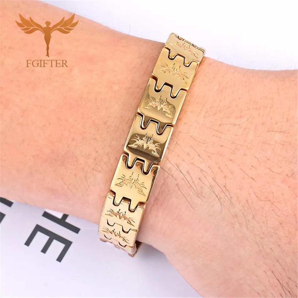 

Cool Gold Color Chain Bracelet Men Fashion Design Tungsten Steel Magnetic Bracelets & Bangles Male Gift