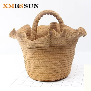 

2020 New Japanese Holiday Style Romantic Lace Straw Bag Handmade Beach Bag Bucket Summer Basket Bags High Quality Travel Handbag