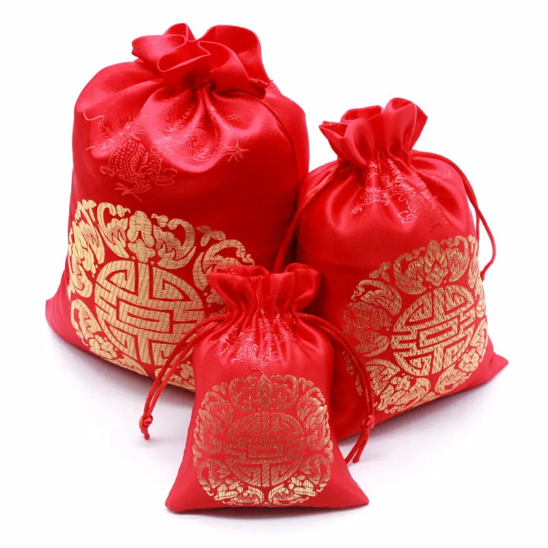 

2pcs Size optional New Year blessing brocade bag Christmas Gift Box Packaging Gift Bags Wedding Candy Box Chocolate Bags