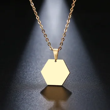 

DOTIFI Stainless Steel Necklace For Women Lover's Gold And Silver Color Hexagonal Pendant Necklace Engagement Jewelry