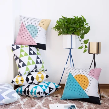 

Lumbar Pillow American Denmark design Nordic back sofa bed Cushion striped plaid geometric Throw Pillow decorative French chic