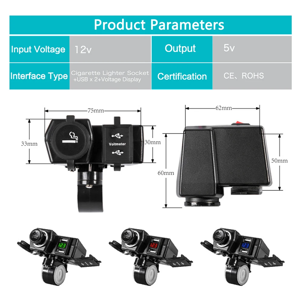 12-24 в разъем 4 в 1 двойной USB зарядное устройство для мотоцикла водонепроницаемый скутер прикуриватель мобильное зарядное устройство с вольтметр светодиодный освещение
