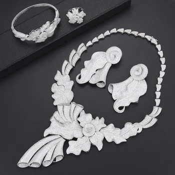 

Luxury Leaf dubai jewelry set for women fashion Jewelry Wedding Necklace Earrings Bracelet Ring Jewelry Set parure bijoux femme