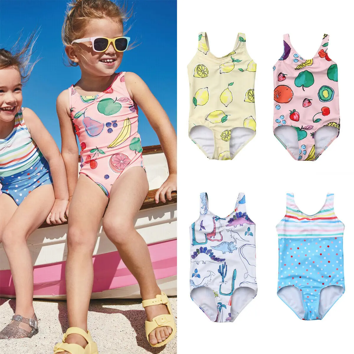 

Fashion 5M-5Y Floral Kid Baby Girls Catoon Print Tankini Swimsuit Bathing Suit Swimwear Beachwear Bikini