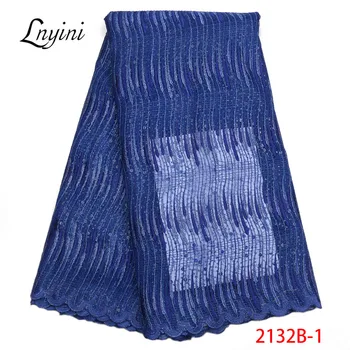

Best Selling 2019 Products Royal Blue French Net Lace Fabric With Sequins High Quality African Mesh Lace Fabric 5 Yards L2132B-1