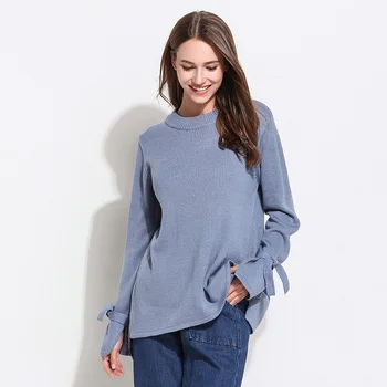 

2018 Autumn New Elegant Thin Long Sleevel Bow Solid Pullover O Neck Women Loose Casual Style Sweater