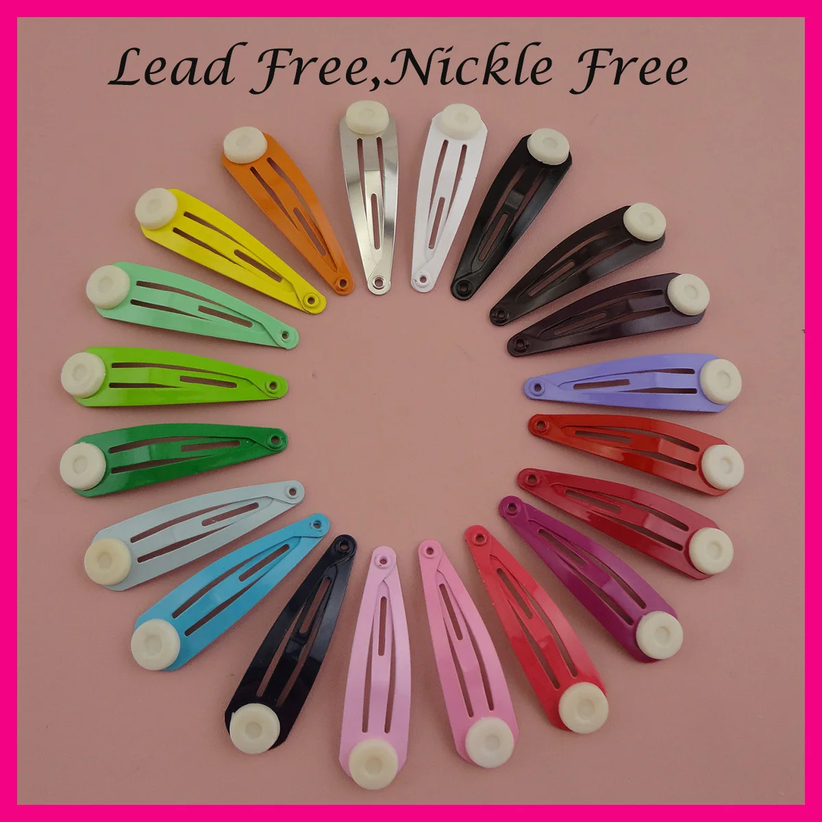 

500PCS Assorted Colors 4.0cm 1.5" round head plain metal snap clips with pad,nickle free,lead free,Kids size hair clips pin DIY