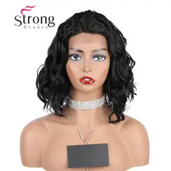 StrongBeauty синтетический синтетические волосы на кружеве парик Волнистые Боб стрижка термостойкие/боковая часть натуральный черный
