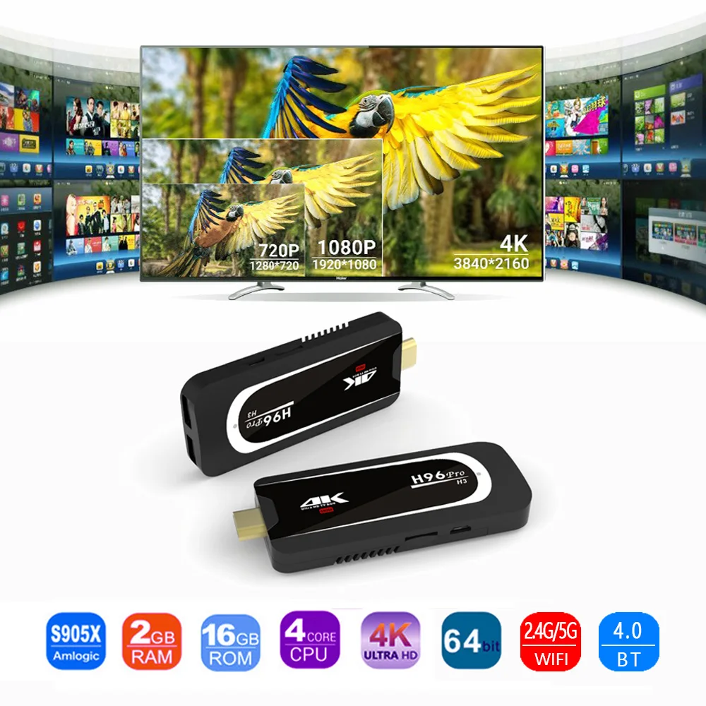 H96 Pro H3 4K Tv Stick Android 7,1 OS Amlogic S905X четырехъядерный 2G 16G Мини-ПК 2,4G 5G Wifi BT4.0 1080P HD Miracast