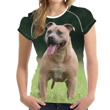 Крутой американский стаффордширский бультерьер с принтом животных, женские футболки, брендовая одежда, Короткие футболки с круглым вырезом