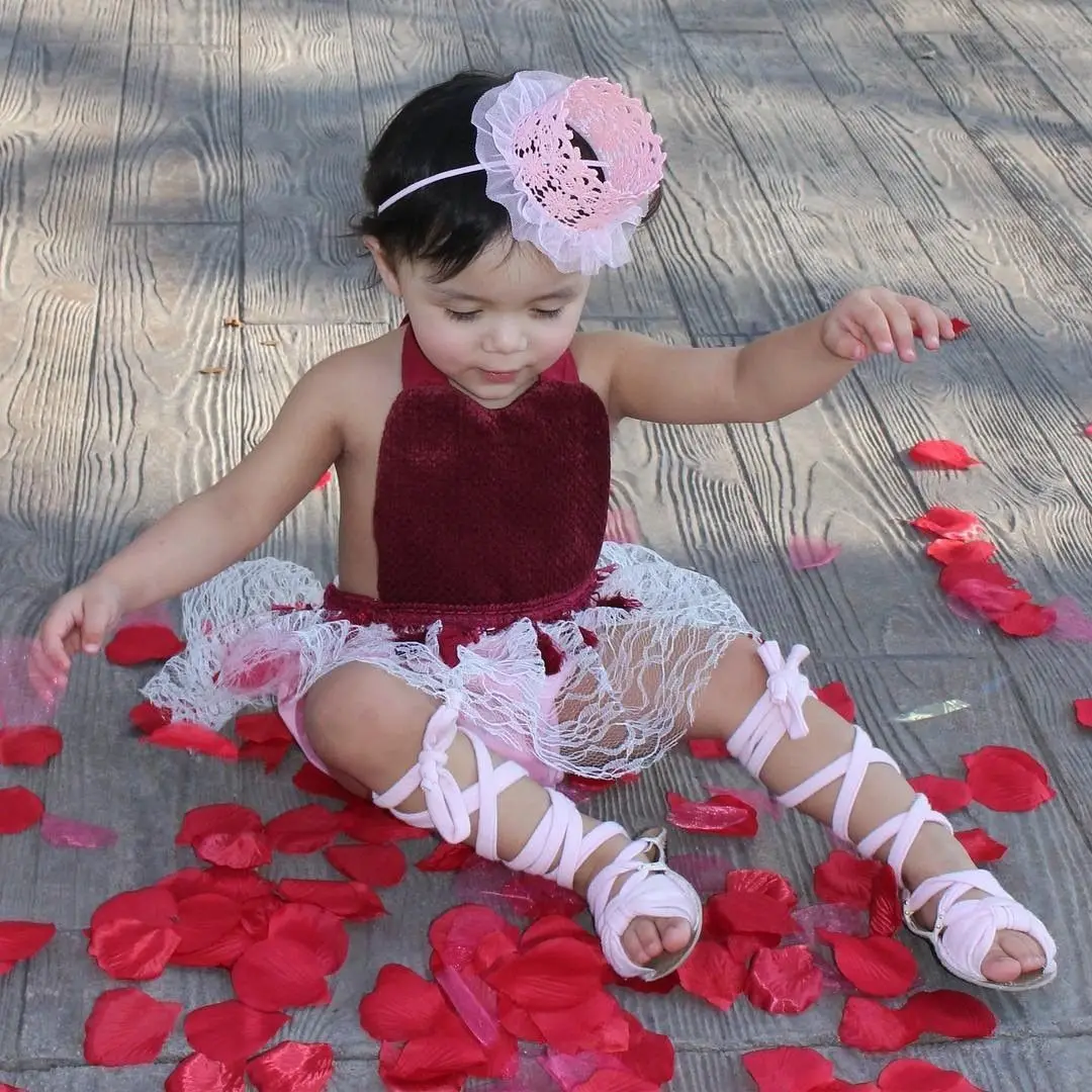 Xmas Newborn Baby Girl Sleeveless Backless Heart Sharp Tutu Lace