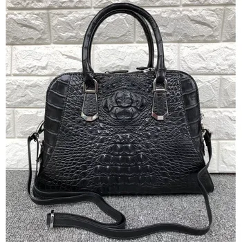 

Genuine Crocodile Skin Zipper Closure Women Black Shell Purse Authentic Alligator Leather Lady Large Shoulder Bag Female Handbag