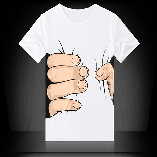 2017-New-Product-Men-s-Fashion-Summer-3D-Big-Hand-Print-Round-Neck-Short-Sleeve-White