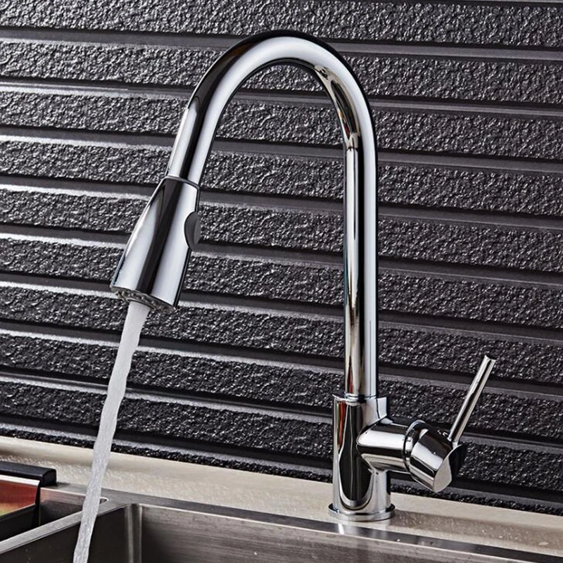  Deck Mounted Kitchen Sink Faucets Pull Out Hot and Cold Mixer Tap Single Handle Water Crane Copper  - 32848403487
