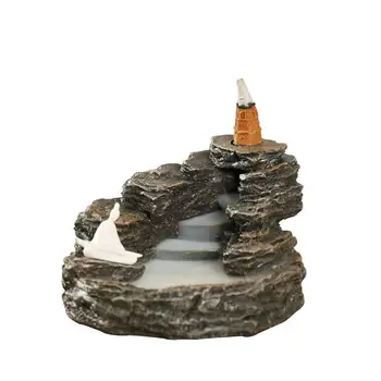 

Mountain Shape Resin Carved Backflow Incense Burner Handmade Crafts Smoke Incense Holder Aromatherapy Home Yoga Decor