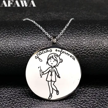 

2020 Fashion Nurse Crystal Stainless Steel Necklace Women Silver Color Necklaces & Pendants Jewelry enfermeria regalos N836S01