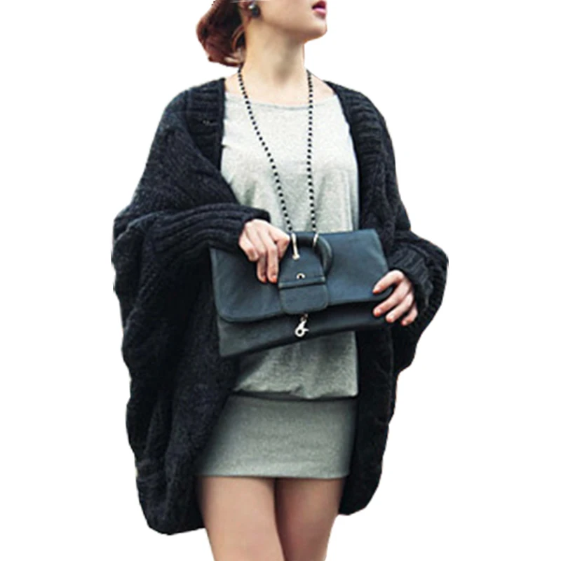

Fall Winter New Women Sweaters Knited Cardigan Sweater Bat Sleeve Loose Shawl Ladies Thick Coat Vestidos LXJ031