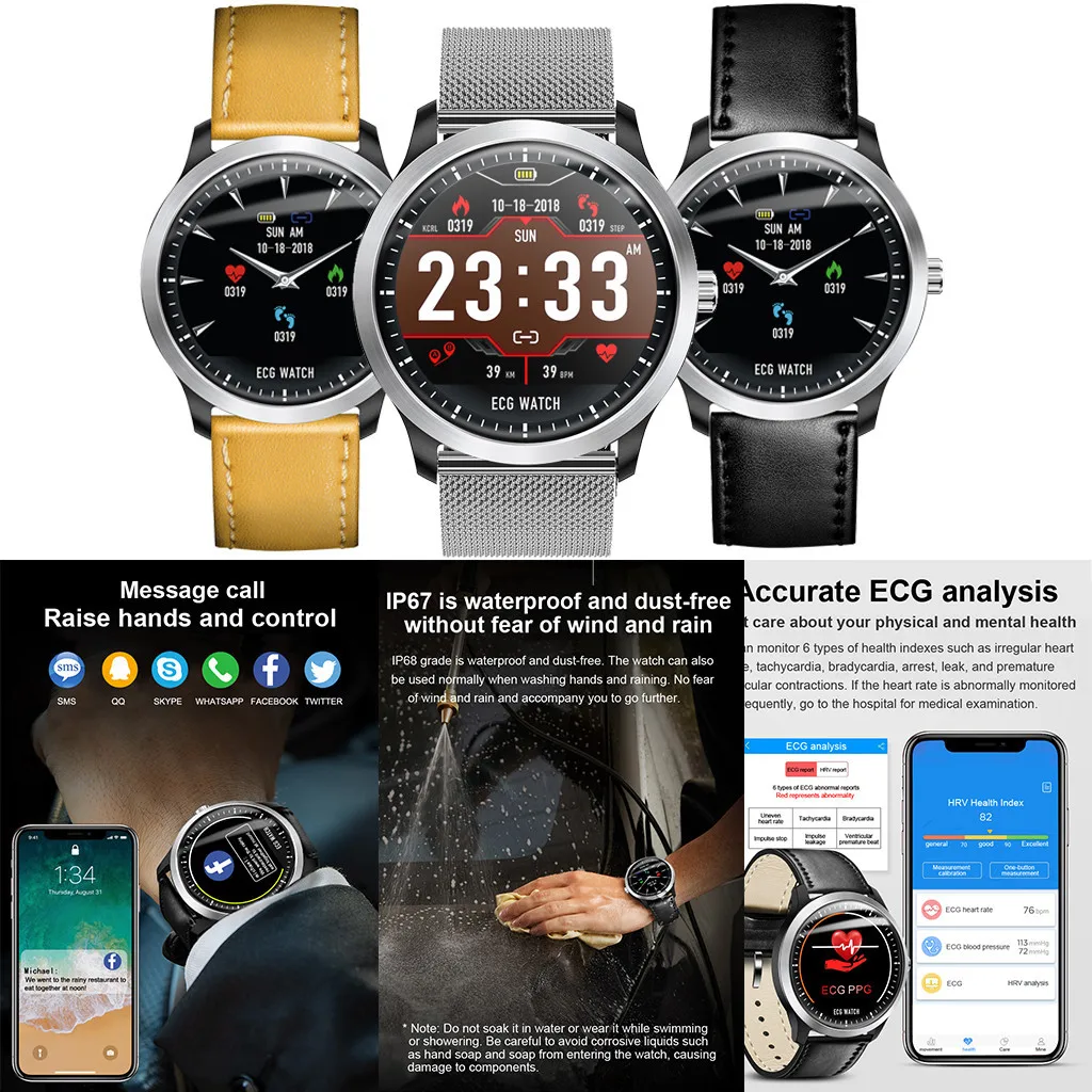 

N58 1.22Inch ECG Display Blood Pressure Heart Rate Monitor 3D UI Smart Watch wearable devices relogio inteligente drop shopping