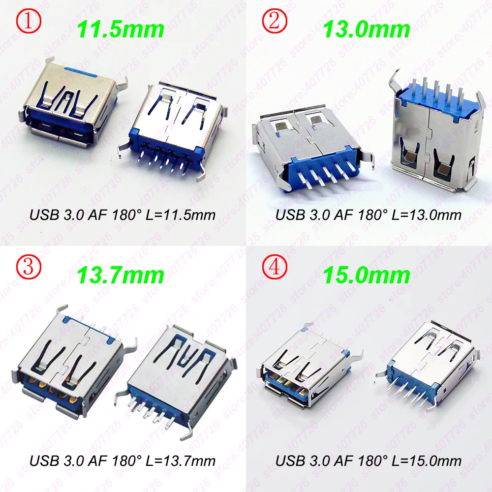 10 шт. разъем USB 3,0 гнездо 180 градусов изогнутые ножки AF типа для компьютера, ноутбука, ноутбука L = 11,5 мм, 13 мм, 13,7 мм, 15 мм