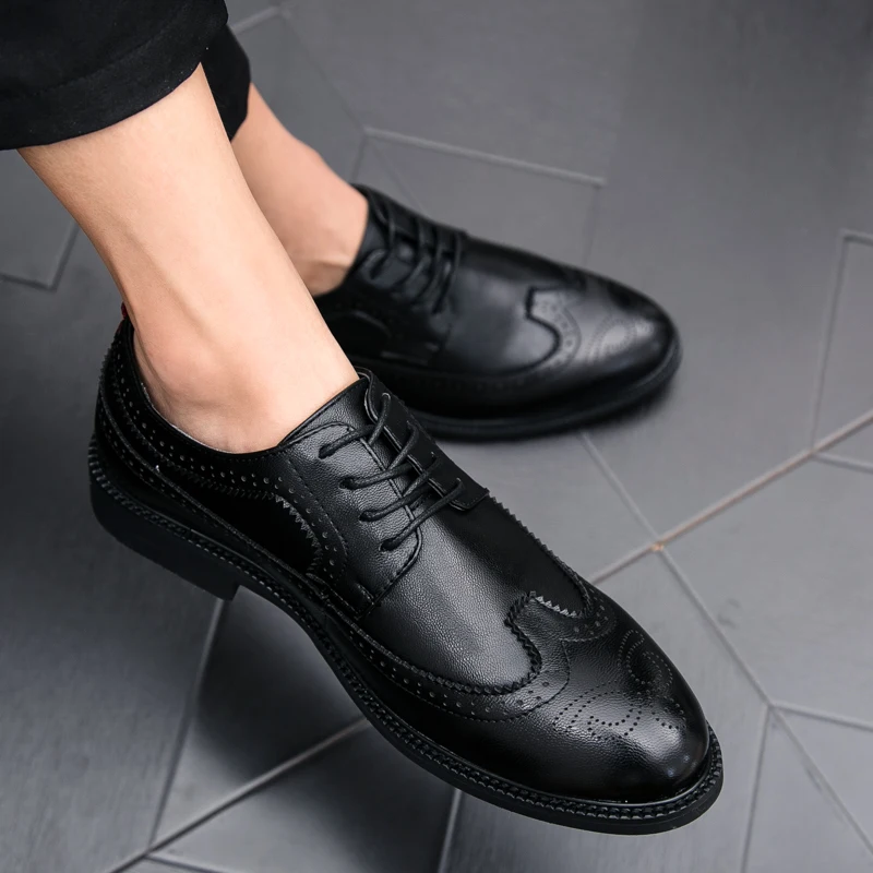 

Men Dress Shoes Leather Lace Up Brogue Shoes Flats Oxfords For Men Wedding Office Business dress Shoes Men Formal sheos 5