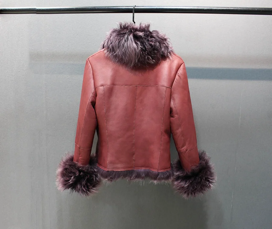 ladies genuine sheepskin leather and fur jacket big collar  (7)