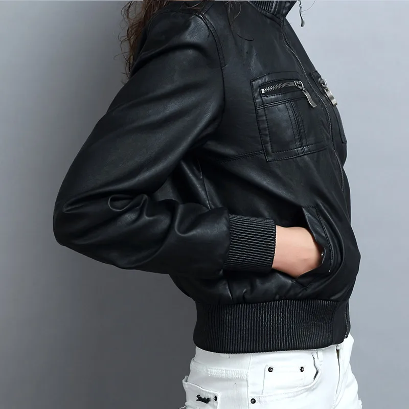 Fashion short design leather jacket women faux leather clothing coat zipper stand collar slim autumn winter 2017 leather jackets