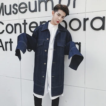 

European and American Street Style Super Loose Long Sleeves Denim Jacket Fashion Wild Mens Outwear Size M-2XL