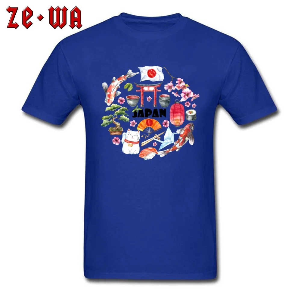 japan illustration japan travel 100% Cotton Fabric Men's Short Sleeve Tops Tees Casual Summer T Shirt Hip Hop Crewneck Tshirts japan illustration japan travel blue