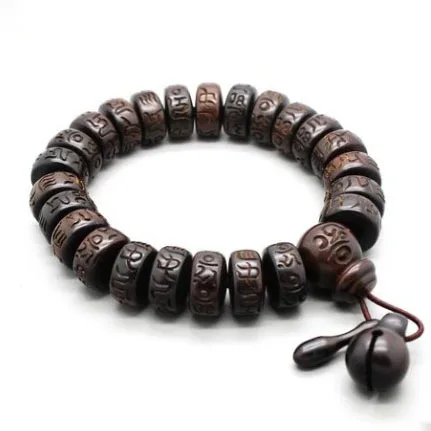 

5pcs High Quality Natural Common Jujube Six Pray Word Carved Bracelets For Men and Women Chinese Tibetan Buddhist Jewelry