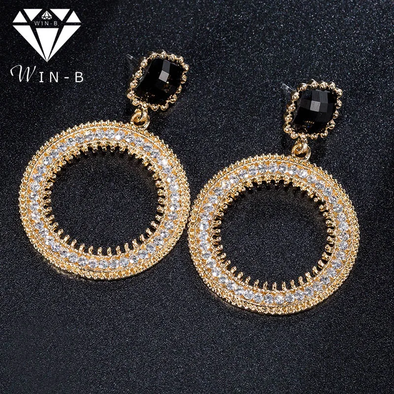 

WIN-B 2019 Korea Gothic Style big kupe circle crystal Gold Aretes 3A zircon Earrings Women Party Brincos Sailor moon Ear Cuff