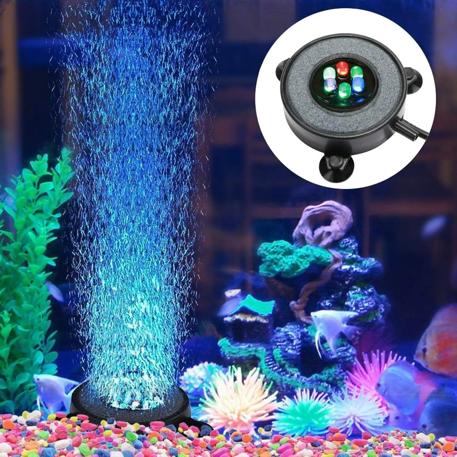 NCFAQUA 5CM 10CM Aquarium Multi-Colored LED Air Stone Fish Tank Round Bubble Disk with Automatic Color Changing LEDs EU Plug | Дом и сад