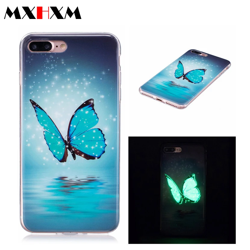 

Noctilucent Luminous butterfly Green Glow Ultra Slim TPU Silicone Painted Phone Case For iPhone 5S SE 5C 6s 7 8 Plus X XR XS MAX
