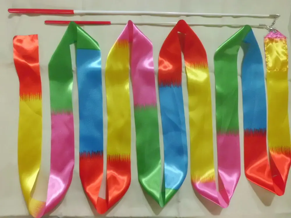 

600 pcs/lot New 4M Gymnastics Colored Ribbon Gym Rhythmic Art Ballet Dance Ribbon Streamer Twirling Rod Stick Multi Colors
