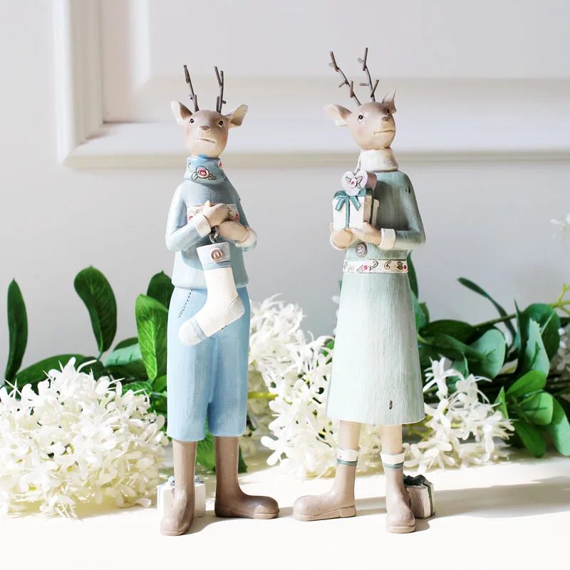 

American Rural Style Resin couples Elk Figurines 1PC Retro Animal furnishing articles Crafts Creative Gift