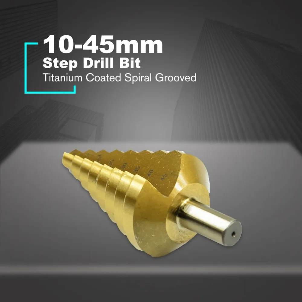 HSS набор ступенчатых Сверл с титановым покрытием 10-45 мм треугольный хвостовик для металла, дерева резак для сверления отверстий инструменты ступенчатое конусное сверло