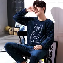 Зимние пижамы для мужчин с длинными рукавами из кораллового флиса, теплые мягкие фланелевые пижамы для мужчин s Lounge, пижамный комплект с животными, комплекты для сна, большой размер 3XL