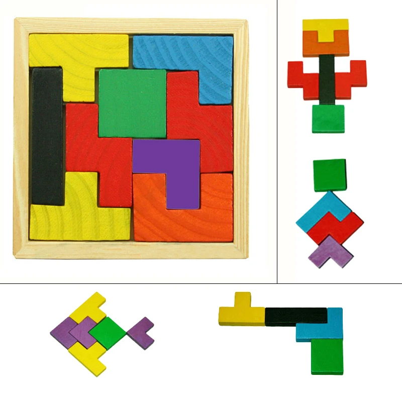 2 размера красочные деревянные Tangram головоломки Tetris дошкольного волшебства интеллектуальная образовательная игрушка-игра ребенок WYQ