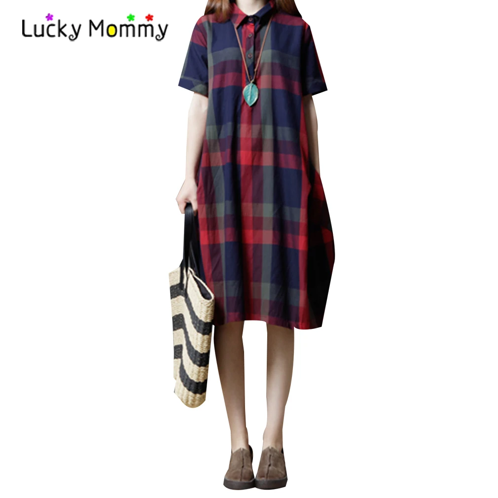 Plaid Maternity Dress Retro Pregnancy Clothes Vintage Maternity Shirt Dress 2017 Summer