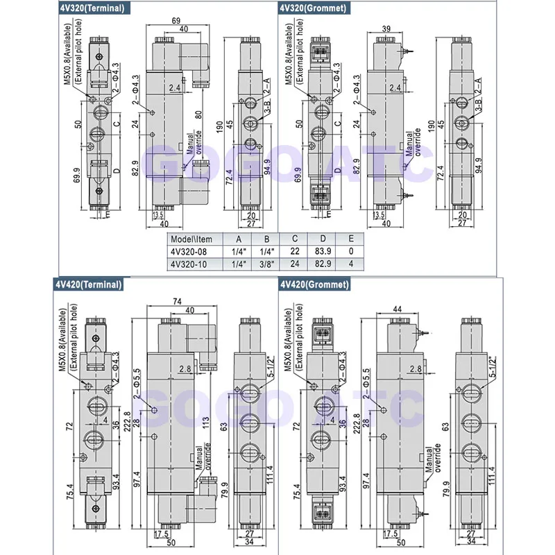 4V120-06 4V130C 4V220-08 4V230C-08 4V320-10 4V420 клапаны с разъемом глушителя 4 мм/6 мм/8 мм/10 мм/12 мм 5/2 5/3 способ электромагнитный клапан