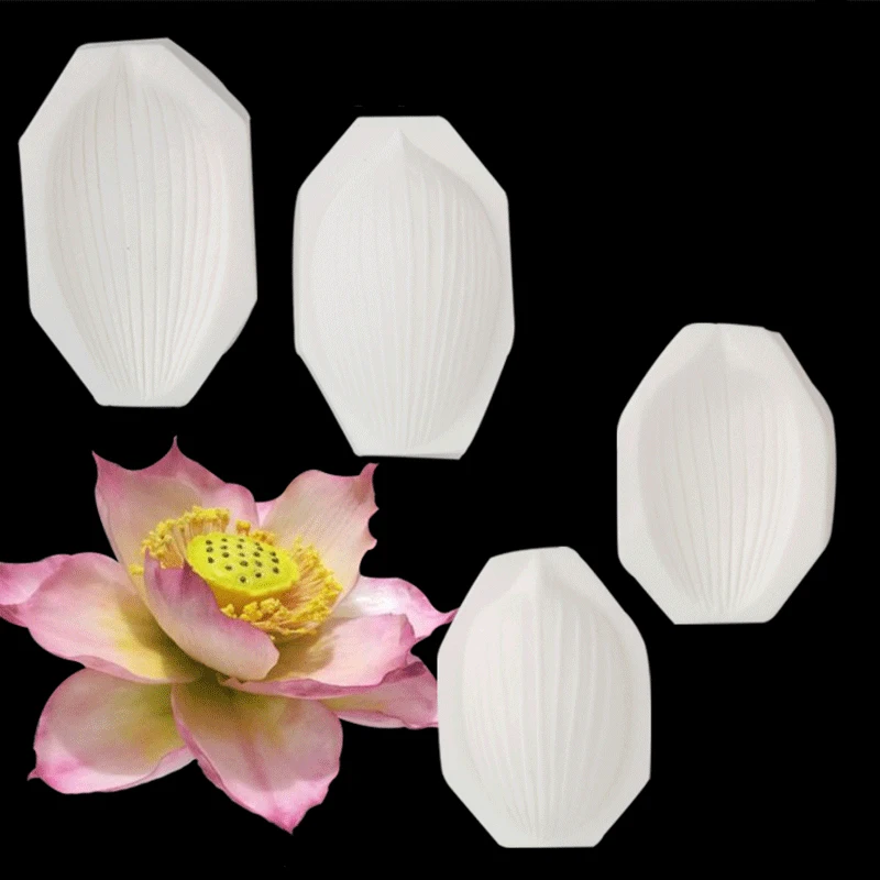

4Pcs Lotus Texture Silicone Mold Fondant Mould Cake Decorating Tool Chocolate Gumpaste Mold, Sugarcraft, Kitchen Accessories