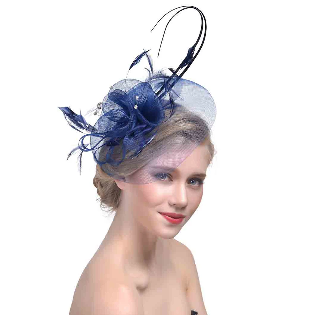 Женские темно-синие шляпы, Очаровательная шляпа, винтажная модная женская Свадебная вечеринка, элегантные шляпки, аксессуары для волос Docor - Цвет: Тёмно-синий