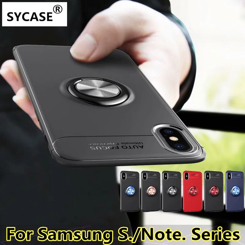 SYCASE Metal Magnetic holder phone case For Samsung S7edge S8 S9 Plus Note 8 9 Full Protective Car Holder Plain Soft cover |
