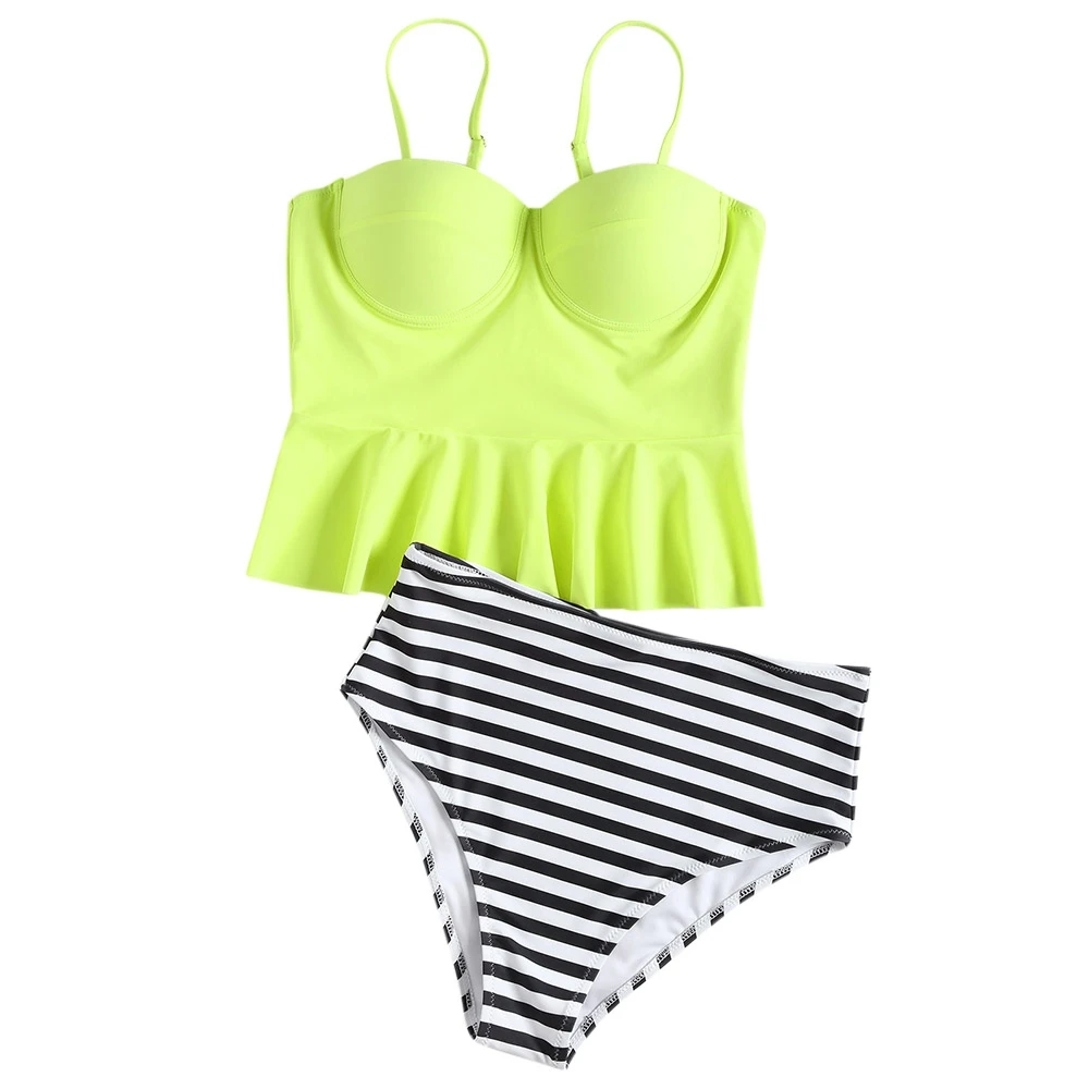2019 Padded Tankini Set Swimsuit Women Swimwear Two Piece Suits Striped Printed Bathing Suit Beach Wear Swim Maillot De Bain | Спорт и
